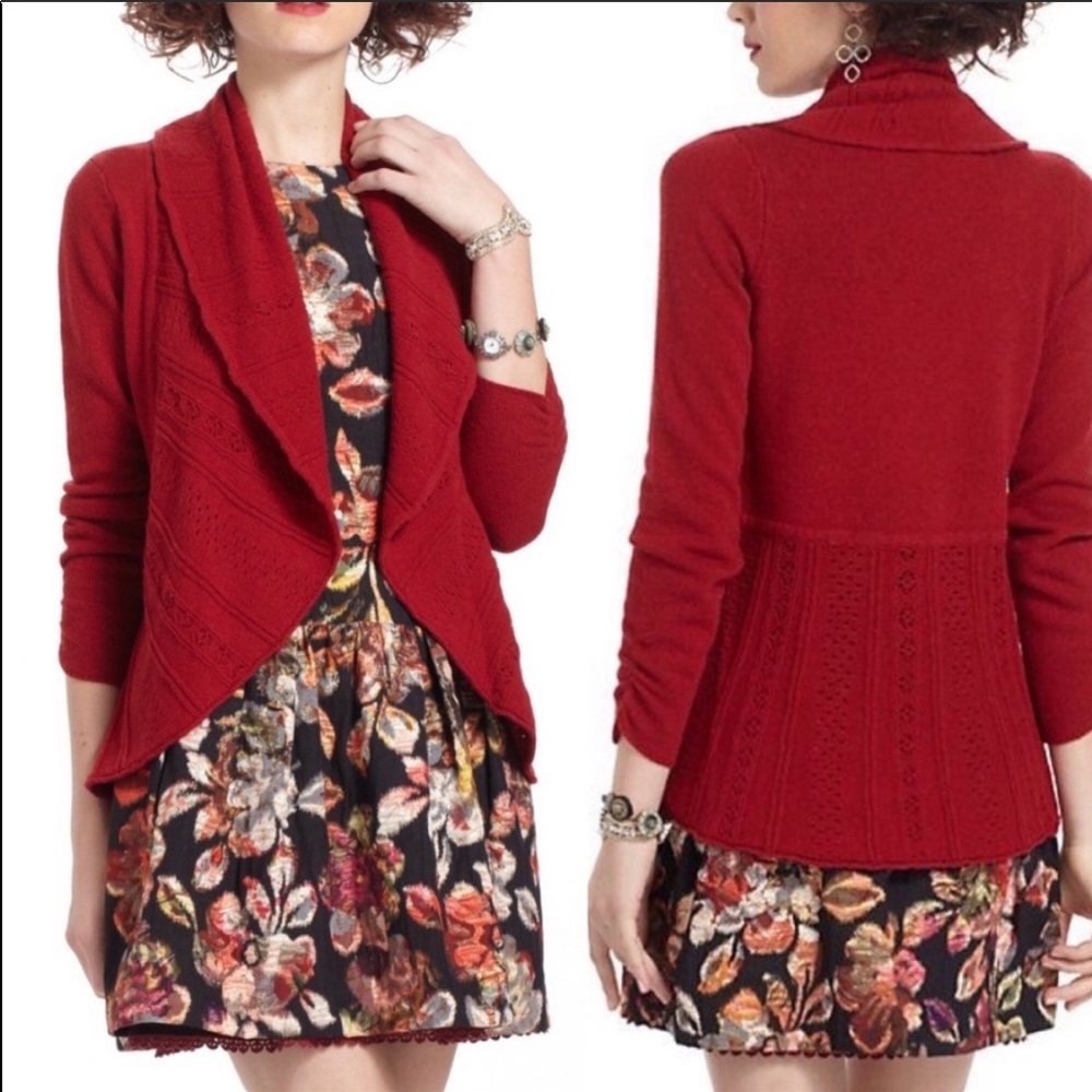 Anthropologie Knitted and Knotted Red Cardigan